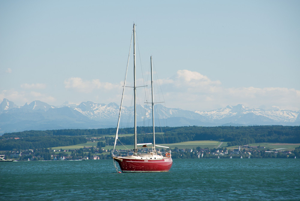 Hof Geiger am Bodensee Segelschiff Baunty vor Unteruhldingen